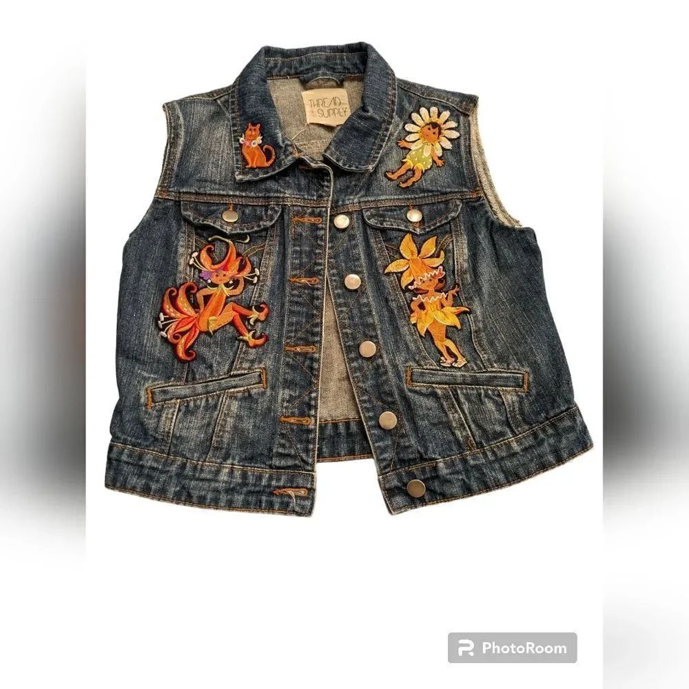 Thread & supply vintage Embroidered denim vest
